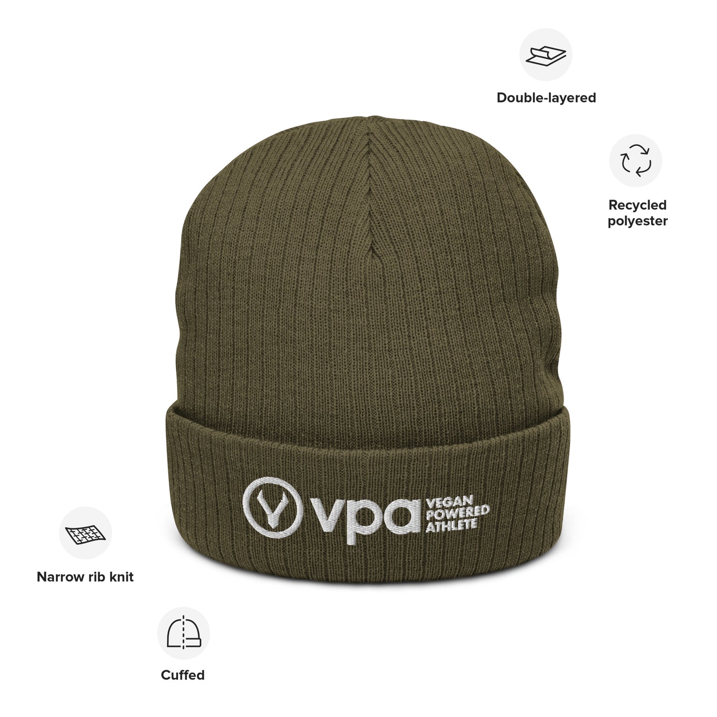 VPA Vegan Powered Athlete Ribbed knit beanie