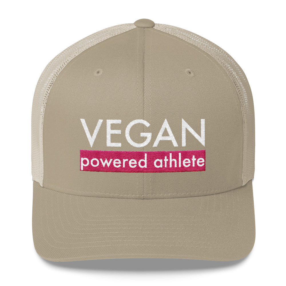 VEGAN powered athlete Pink Curved Bill Trucker Hat