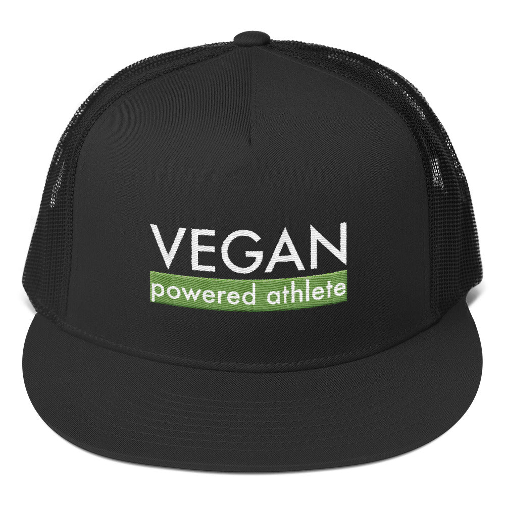 VEGAN powered athlete Green Flat Bill Trucker Hat