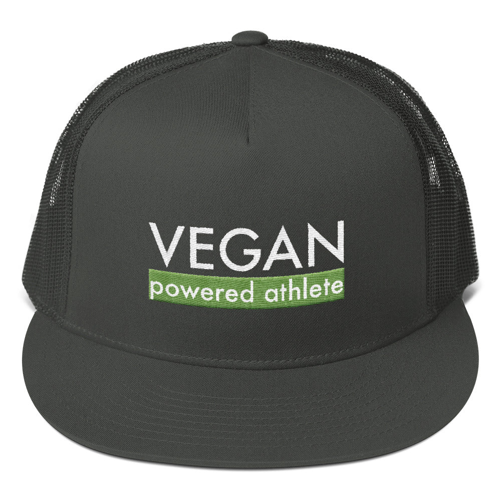 VEGAN powered athlete Green Flat Bill Trucker Hat