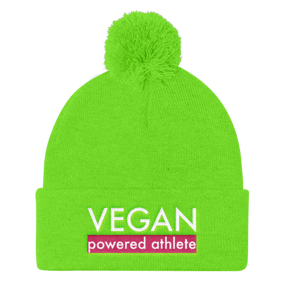 Load image into Gallery viewer, VEGAN powered athlete Pink Pom Pom Knit Cap
